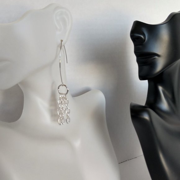 Handmade Silver Plated Chain Earrings on Boomerang Wires 3 Inches - Picture 11 of 16